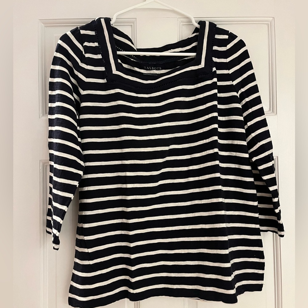 Talbots navy and white stripe cotton jersey shirt